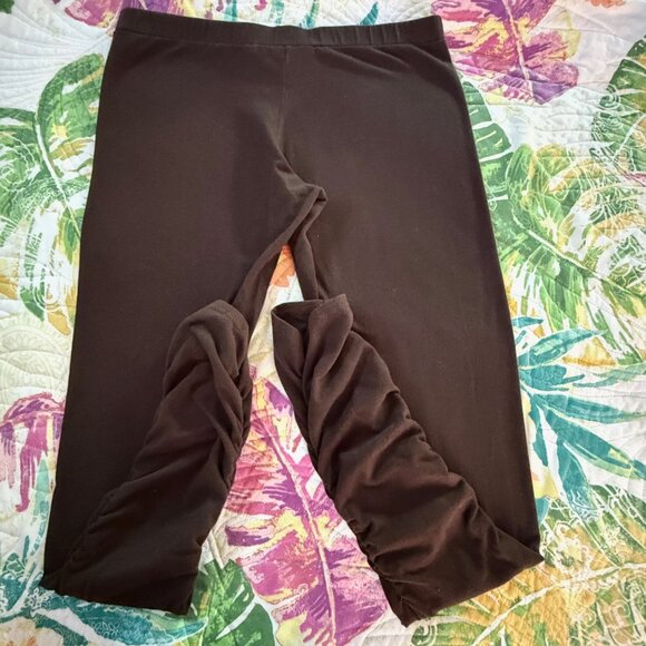 2 Pairs Pyramid Collection Ruched Ankle Stretchy Leggings Black & Brown Sz L - Picture 6 of 16